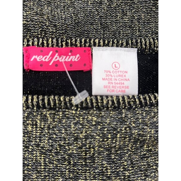 Red Paint Women Metallic Gold Gray Large Knit Sweater Cotton & Lurex Sparkly - Picture 11 of 16